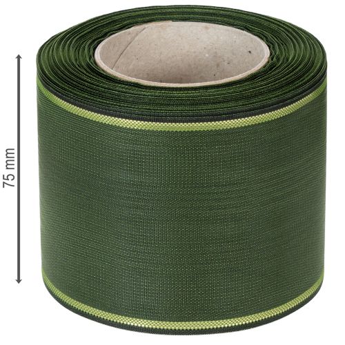 Produkt Ciemnozielona wstążka do wieńca ze złotym brzegiem, szerokość 75 mm, długość 25 m - idealna na wstążki pogrzebowe i florystykę