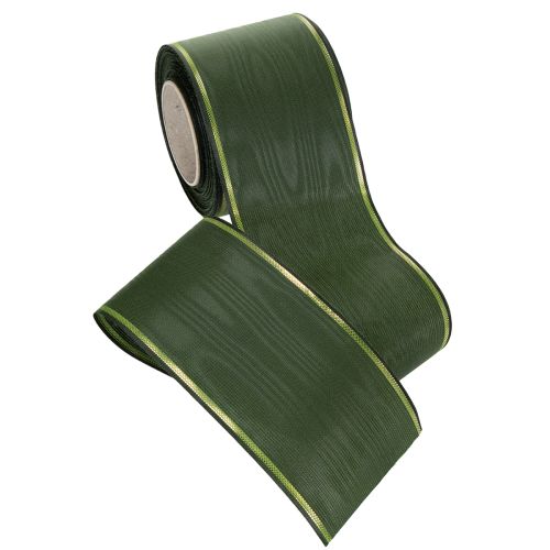 Produkt Ciemnozielona wstążka do wieńca ze złotym brzegiem, szerokość 75 mm, długość 25 m - idealna na wstążki pogrzebowe i florystykę