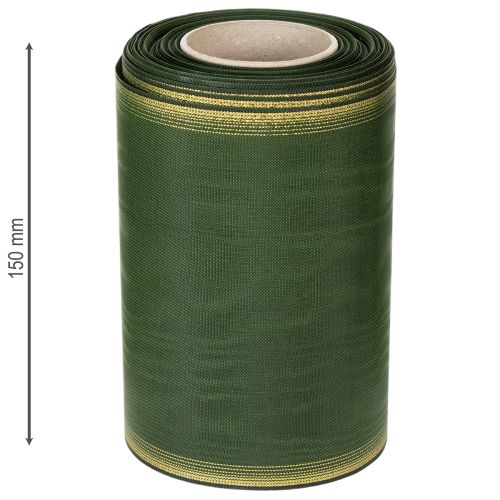 Produkt Wstążka do wieńca Moiré, 150 mm, ciemnozielona ze złotym perłowym brzegiem, splot taftowy, rolka 25 m do dekoracji i projektowania