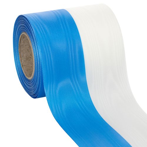 Produkt Wstążka do wieńca Moiré w kolorze niebiesko-białym, 100 mm dekoracyjna wstążka z tafty