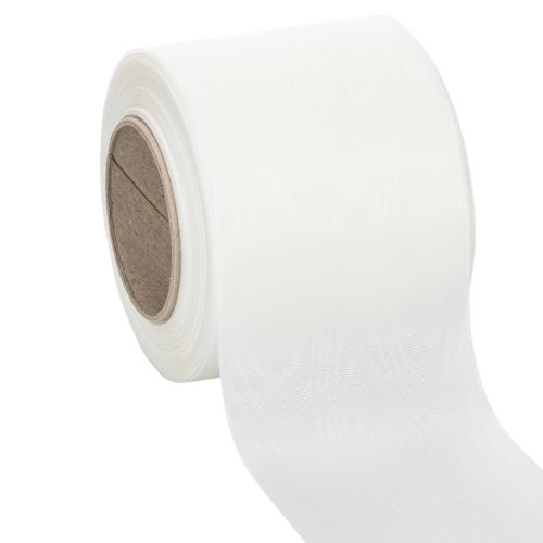 Floristik24 Biała wstążka do wieńców, wysokiej jakości, 75 mm x 25 m - dekoracyjna wstążka do florystyki i usług pogrzebowych, idealna do nadruku.