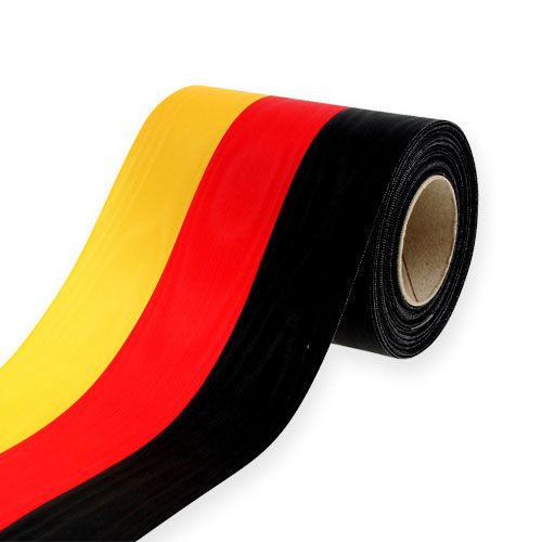 Floristik24 Wstążki do wianków Moiré czarno-czerwono-złote 125 mm