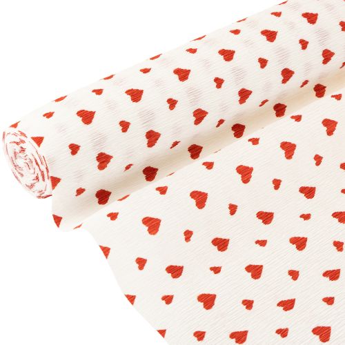 Produkt Biała krepa z sercami Kwiaciarnia Naleśnikowa Dzień Matki Czerwony, Biały 50×250cm