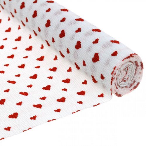 Biała krepa z sercami Kwiaciarnia Naleśnikowa Dzień Matki Czerwony, Biały 50×250cm