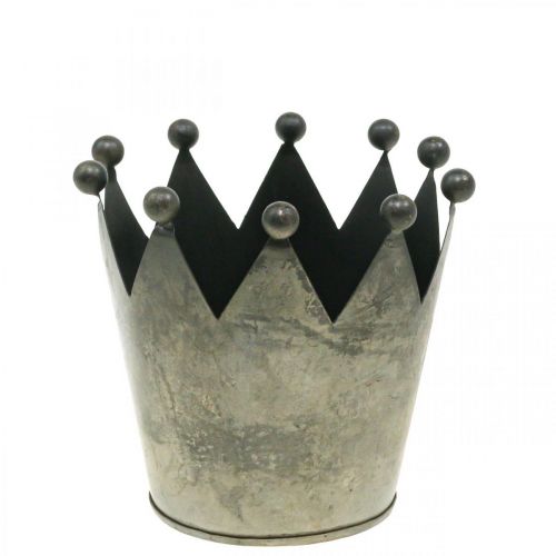 Floristik24 Dekoracyjna korona o wyglądzie antycznym, szara metalowa dekoracja stołu Ø12,5 cm W12 cm