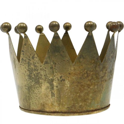 Floristik24 Dekoracyjna korona metalowa dekoracja stołu w stylu antycznego mosiądzu Ø14 cm W9 cm