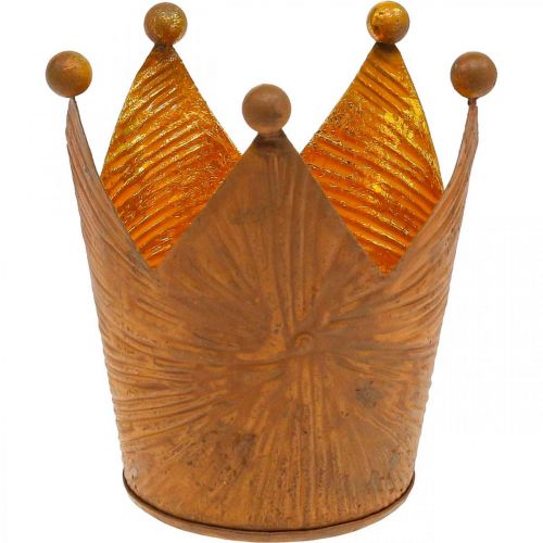 Świecznik na herbatę korona rdza złoty wygląd metalowa dekoracja wys.11cm