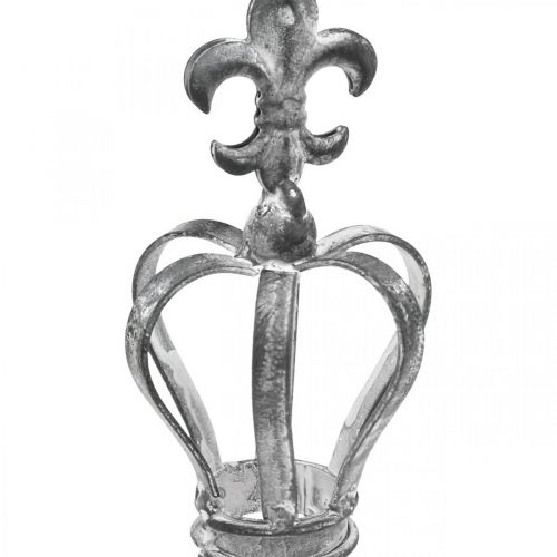 Floristik24 Ozdobna korona wtyczki wykonana z szarego metalu, sprana biel Ø6,5 cm W12 cm