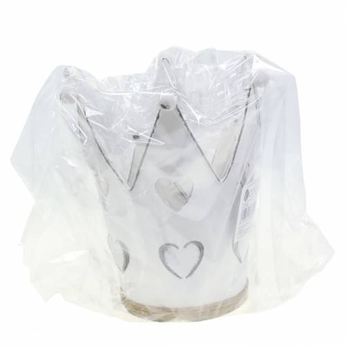 Floristik24 Serca z koroną cynkową myte na biało Ø12/14cm 2szt