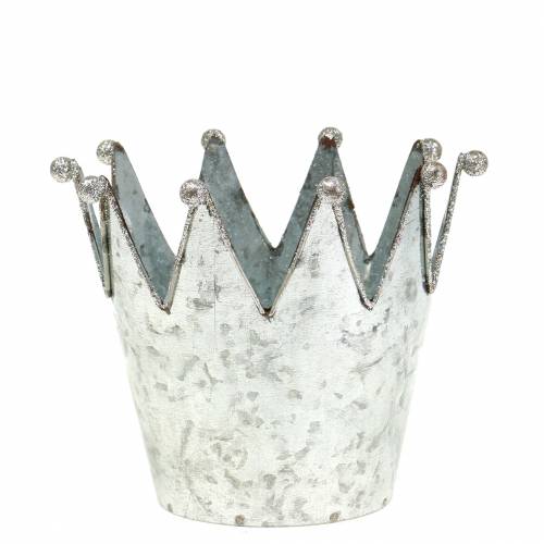 Floristik24 Ozdobna korona doniczki metalowa srebrna Ø13,5 cm W11,5 cm 2 szt.
