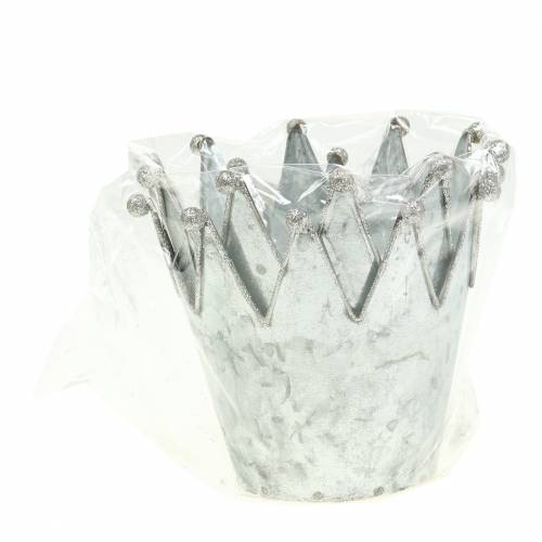 Floristik24 Ozdobna korona doniczki metalowa srebrna Ø13,5 cm W11,5 cm 2 szt.