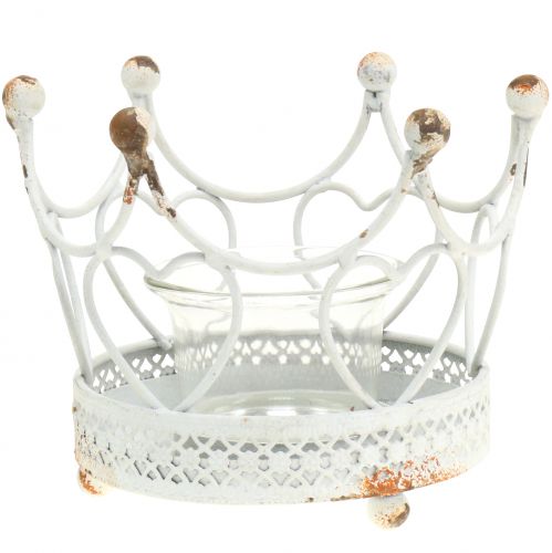 Floristik24 Podstawka na tealight Crown White Ø13cm H9,5cm