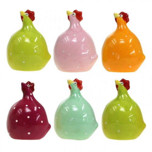 Floristik24 Kurczak dekoracyjny ceramiczny figura dekoracyjna Wielkanoc kolorowy mix W6cm 6 sztuk