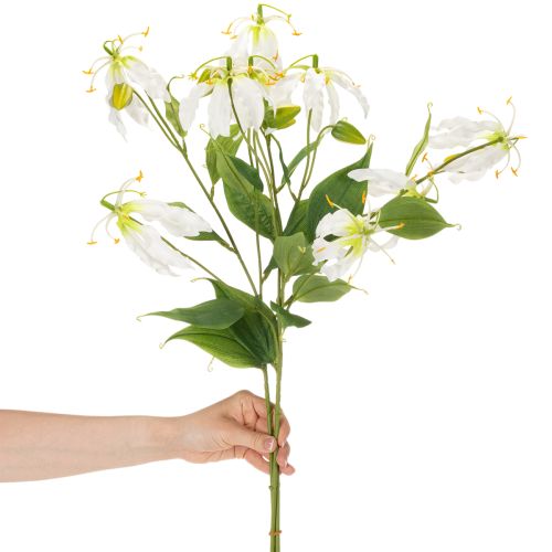 Sztuczny kwiat Gloriosa, biały i żółty, elegancka gałązka kwitnąca do dekoracji, 80 cm, 3 sztuki | Floristik24.pl