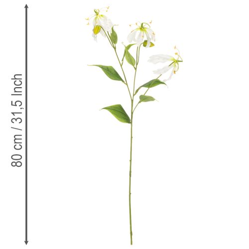 Sztuczny kwiat Gloriosa, biały i żółty, elegancka gałązka kwitnąca do dekoracji, 80 cm, 3 sztuki | Floristik24.pl