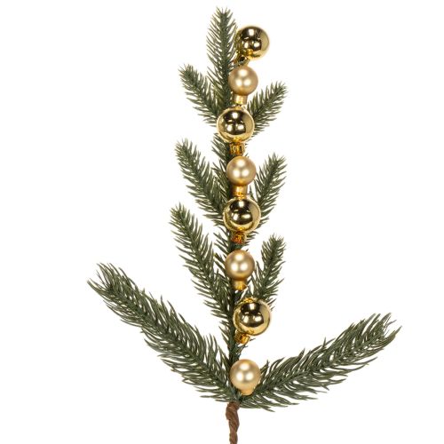 Sztuczna gałązka jodły z mini bombkami choinkowymi w kolorze złotym, 46 cm, 2 sztuki