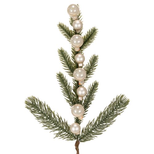 Sztuczna gałązka jodły z białymi mini bombkami choinkowymi, 46 cm, 2 sztuki