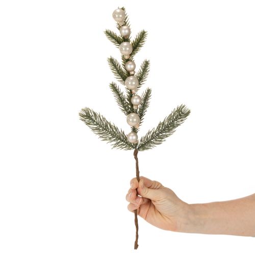 Sztuczna gałązka jodły z białymi mini bombkami choinkowymi, 46 cm, 2 sztuki | Floristik24.pl