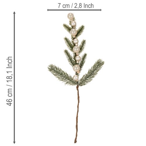 Sztuczna gałązka jodły z białymi mini bombkami choinkowymi, 46 cm, 2 sztuki | Floristik24.pl