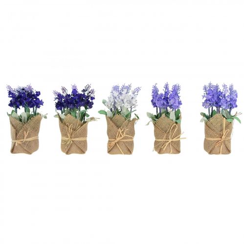 Produkt Sztuczna lawenda Sztuczny kwiat lawendy w worku jutowym biały/fioletowy/niebieski 17cm 5szt