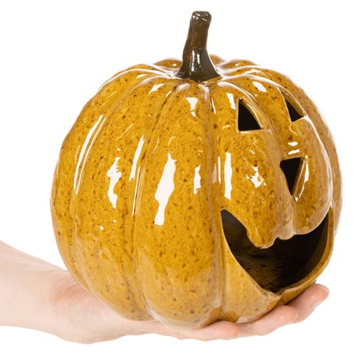Ceramiczna dynia z twarzą, dekoracja LED, Halloween, 19 cm | Floristik24.pl