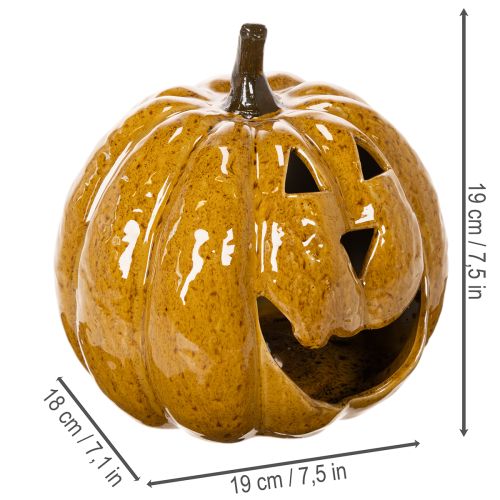 Ceramiczna dynia z twarzą, dekoracja LED, Halloween, 19 cm | Floristik24.pl