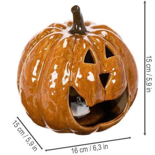 Ceramiczna dynia na Halloween, dekoracja LED 15 cm | Floristik24.pl