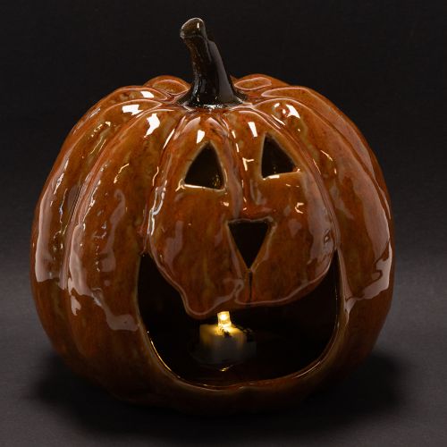 Ceramiczna dynia na Halloween, dekoracja LED 15 cm | Floristik24.pl