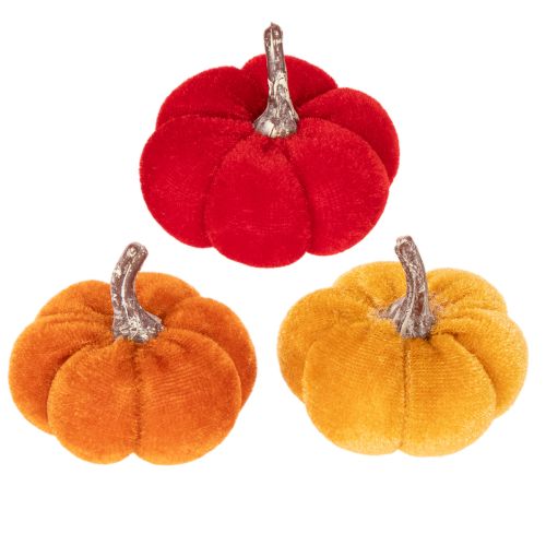Zestaw dekoracyjnych dyń z aksamitu w trzech kolorach, mini dynie 5cm, 12 sztuk