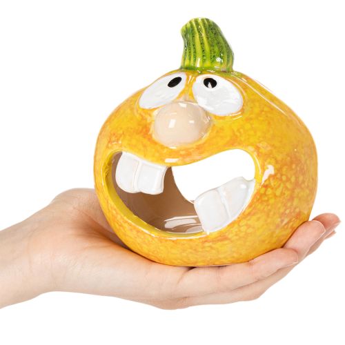 Dekoracyjna figurka dyni i świecznik, zabawna buźka, jesienna dekoracja, 12 cm, 2 sztuki | Floristik24.pl