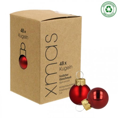 Floristik24 Mini bombki szklane czerwone mat/połysk Ø2cm 44 sztuki