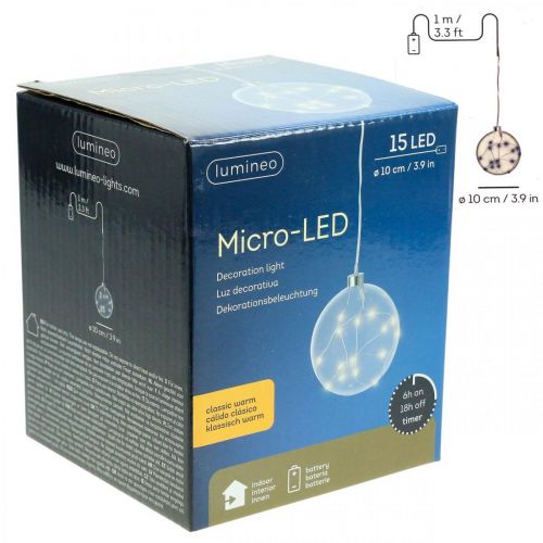 Floristik24 Kula LED wewnątrz Ø10 cm przyciemniony 15L ciepły biały timer