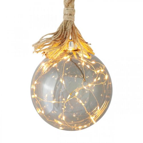 Floristik24 Kula świetlna wewnętrzna LED z liną Ø14cm 30L ciepła biel