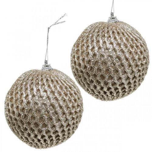 Floristik24 Christmas Ball Champagne Honeycomb Pattern Tree Ball Ø8cm 6szt
