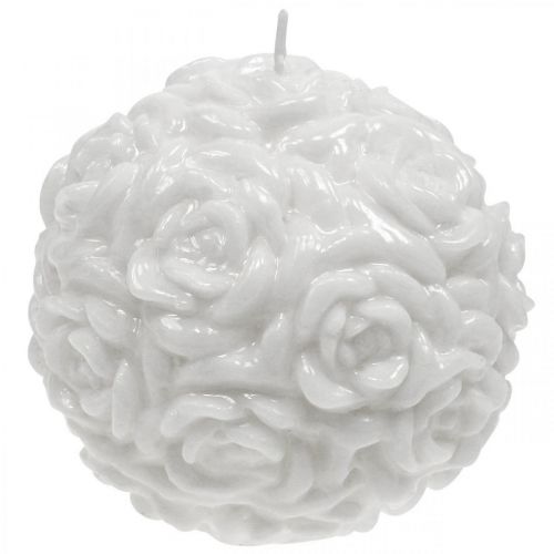 Floristik24 Świeca kula róże okrągła świeca biała dekoracja stołu Ø10,5cm