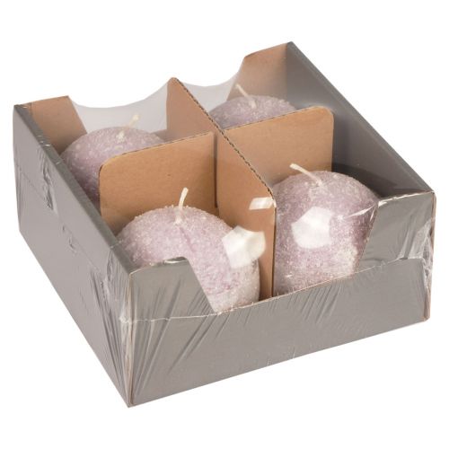 Produkt Świece okrągłe Fioletowe świeczki w kształcie kulek śnieżnych i brokatowych 8 cm Opakowanie 4 szt