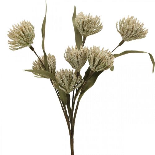 Sztuczny kwiat z 6 kwiatami flokowanymi beżowo-zielonym pęczkiem 3 H38cm