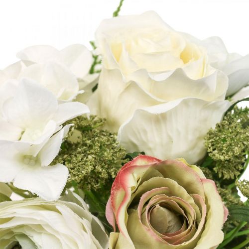 Bukiet sztucznych kwiatów deco róże ranunculus hortensja wys. 23 cm
