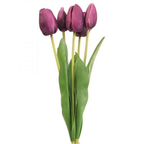 Floristik24 Sztuczne kwiaty tulipan fioletowy, wiosenny kwiat 48cm pakiet 5 sztuk