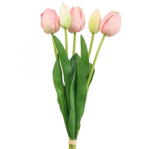 Produkt Sztuczne kwiaty tulipan różowy, wiosenny kwiat 48 cm pęczek 5 sztuk