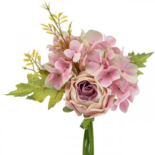Floristik24 Bukiet sztuczny, bukiet hortensji z różami różowy 32cm