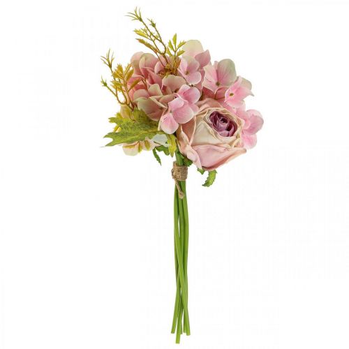 Floristik24 Bukiet sztuczny, bukiet hortensji z różami różowy 32cm
