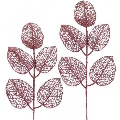 Sztuczne rośliny, liście dekoracyjne, sztuczna gałąź różowy brokat L36cm 10szt