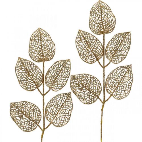 Floristik24 Sztuczne rośliny, dekoracja gałęzi, liść deco złoty brokat L36cm 10szt