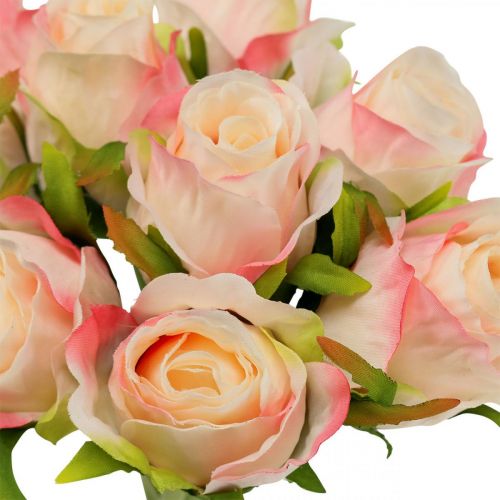 Floristik24 Sztuczne róże różowe morele sztuczne róże 28cm pęczek 9szt