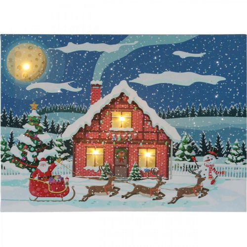 Obraz LED Świąteczny Mikołaj z bałwankiem Fototapeta LED 38x28cm