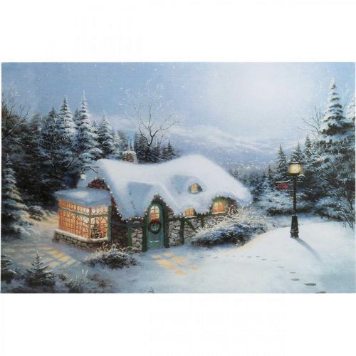 Floristik24 Obraz LED Świąteczny zimowy krajobraz z domem Fototapeta LED 58x38cm