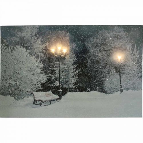 Produkt Obraz LED Świąteczny pejzaż zimowy z ławką w parku Fototapeta LED 58x38cm