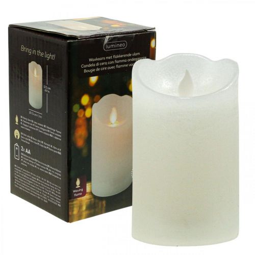 Floristik24 Woskowa świeca filarowa LED świeca ciepła biel Ø7,5 cm W12,5 cm