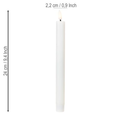 Floristik24 Świece LED białe stożkowe woskowe ciepła biel 24,5cm 2 sztuki